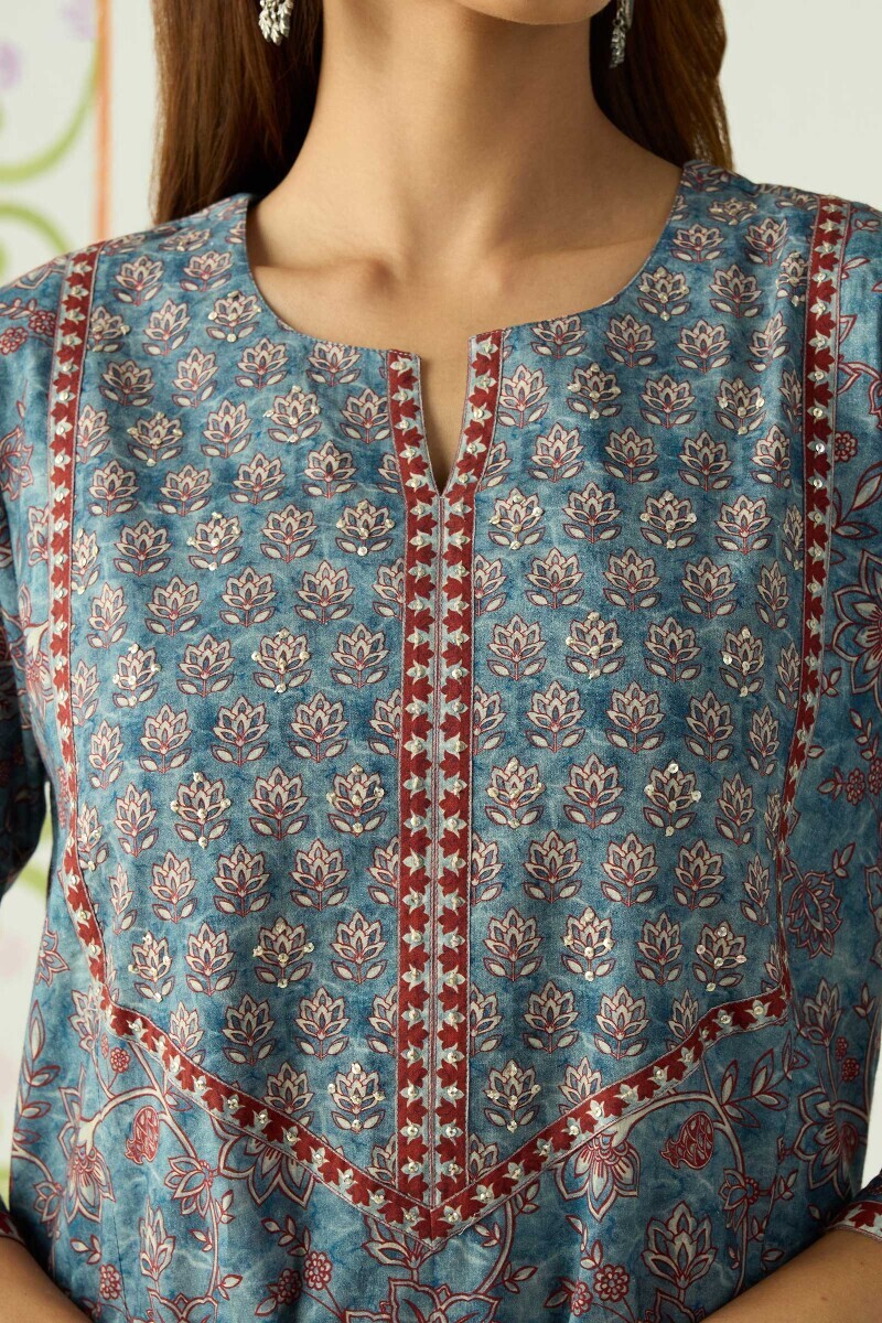 Blue Printed Cotton Kaftan