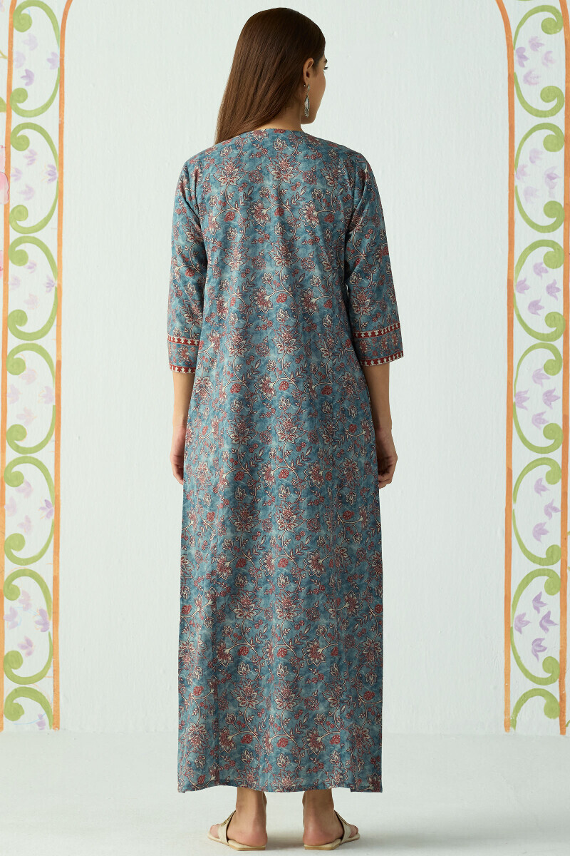 Blue Printed Cotton Kaftan