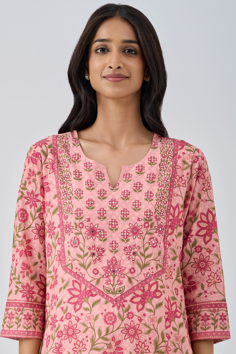 Peach Printed Cotton Kaftan