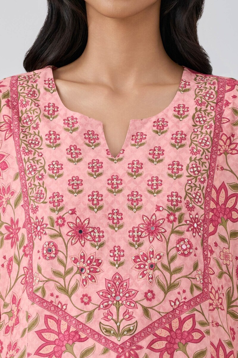 Peach Printed Cotton Kaftan