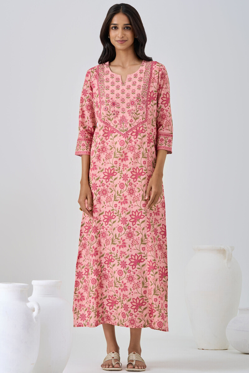Peach Printed Cotton Kaftan