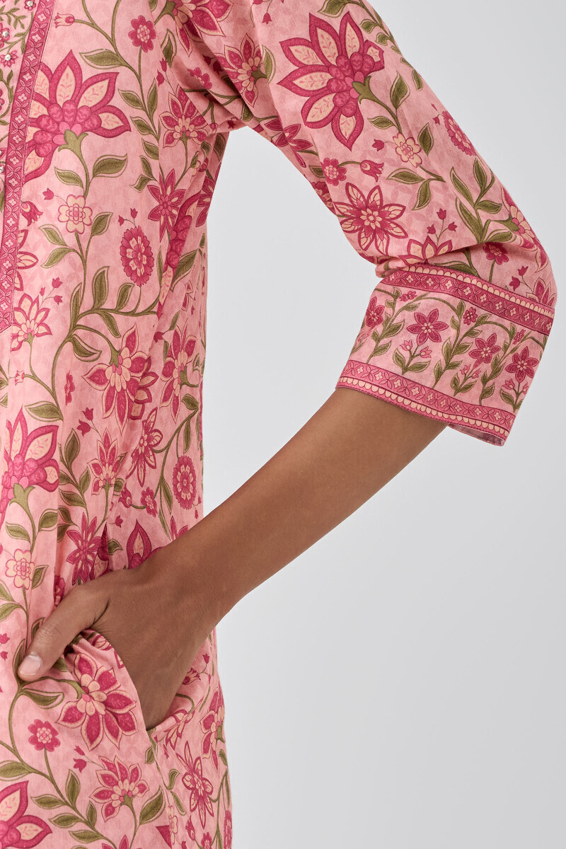Peach Printed Cotton Kaftan