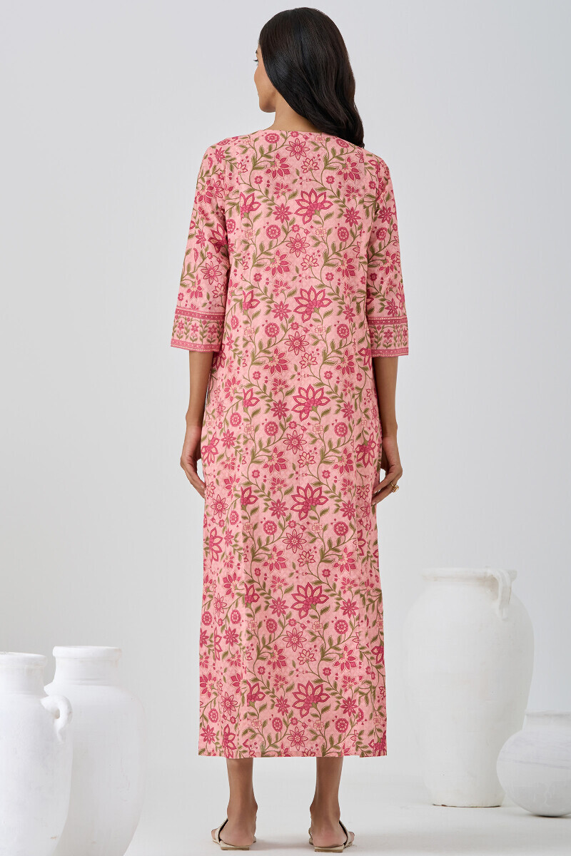 Peach Printed Cotton Kaftan