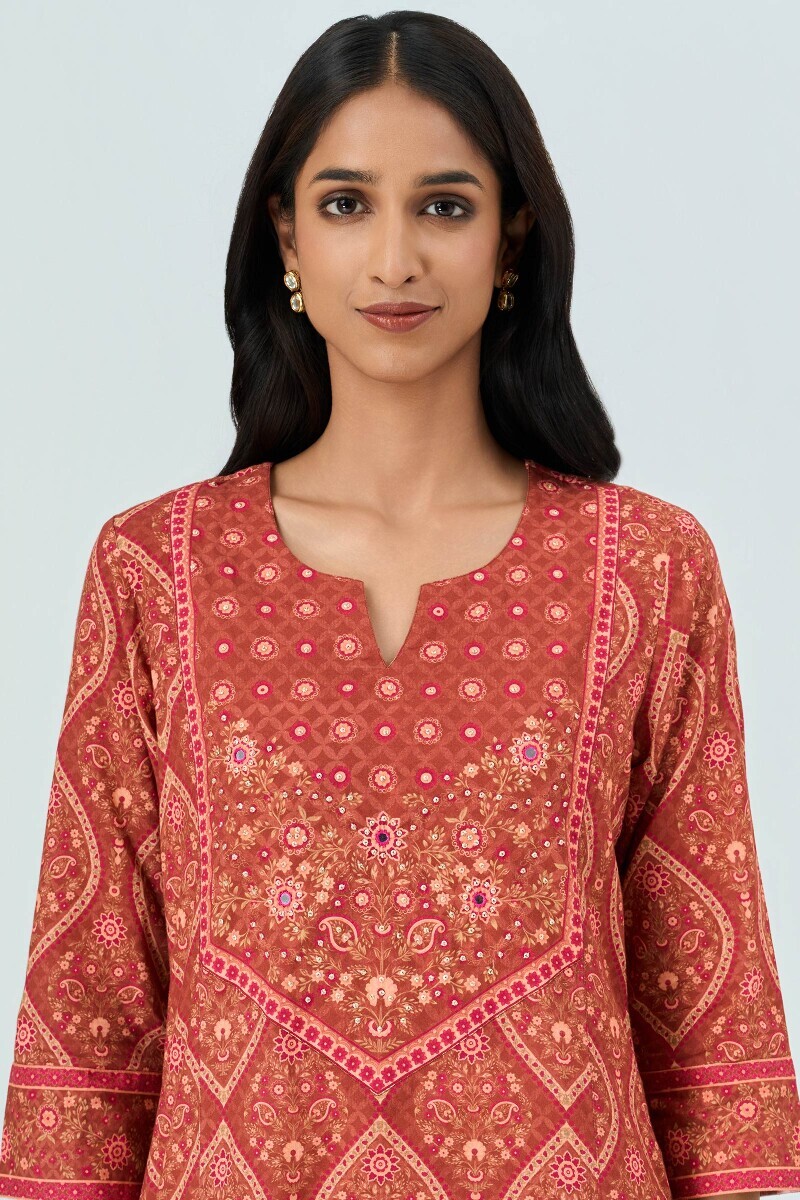 Brown Printed Cotton Kaftan