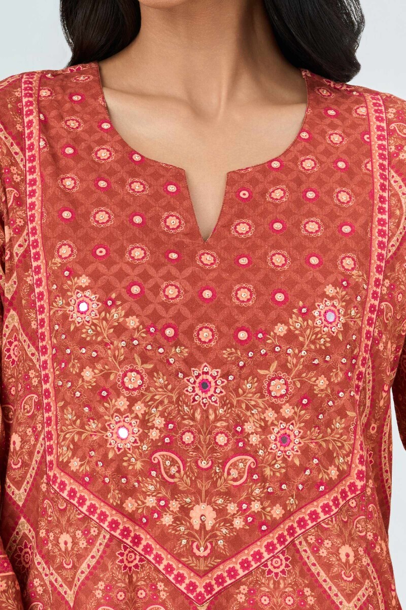 Brown Printed Cotton Kaftan