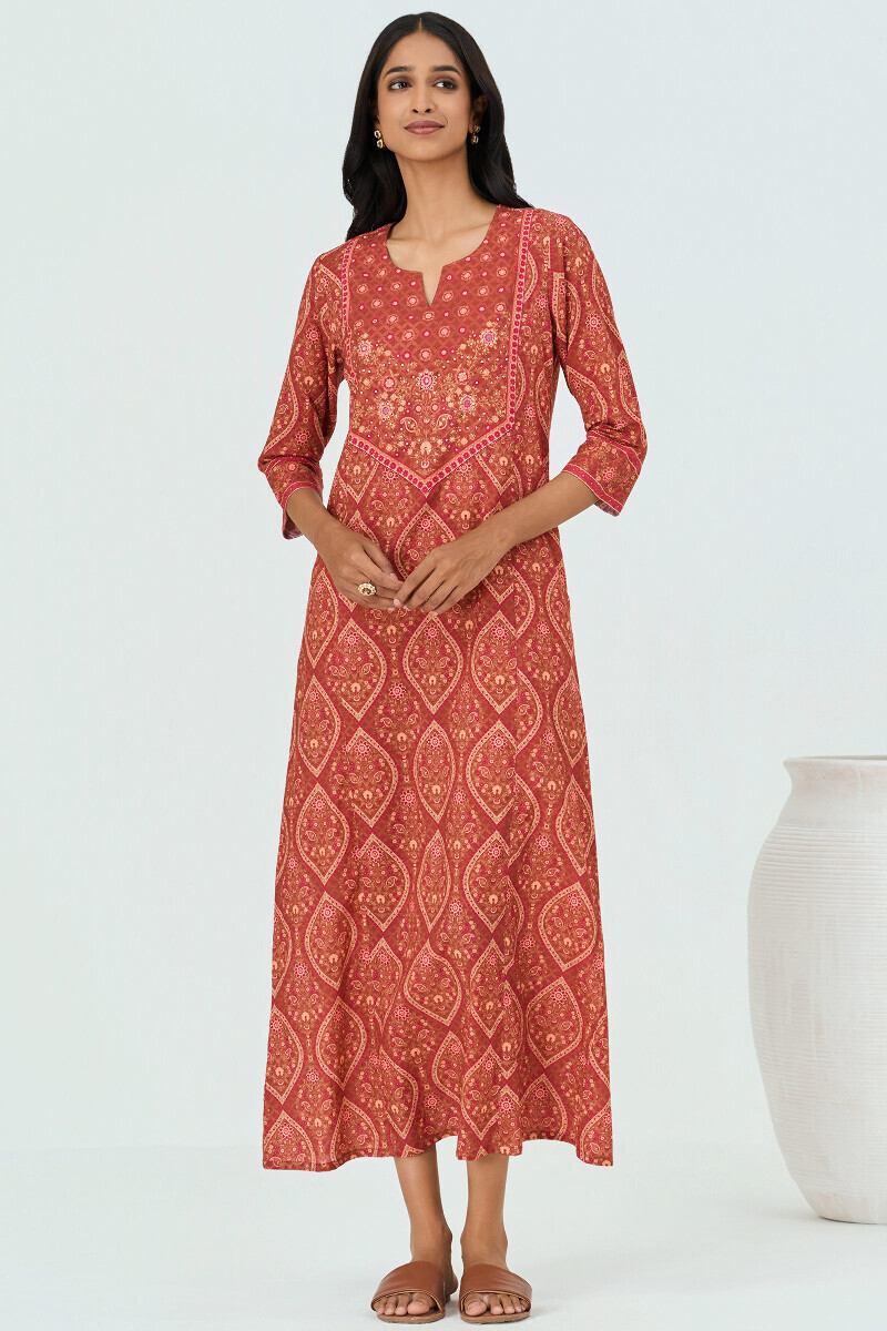Brown Printed Cotton Kaftan