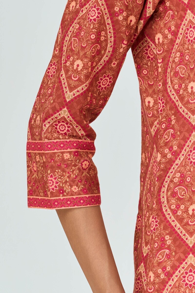 Brown Printed Cotton Kaftan