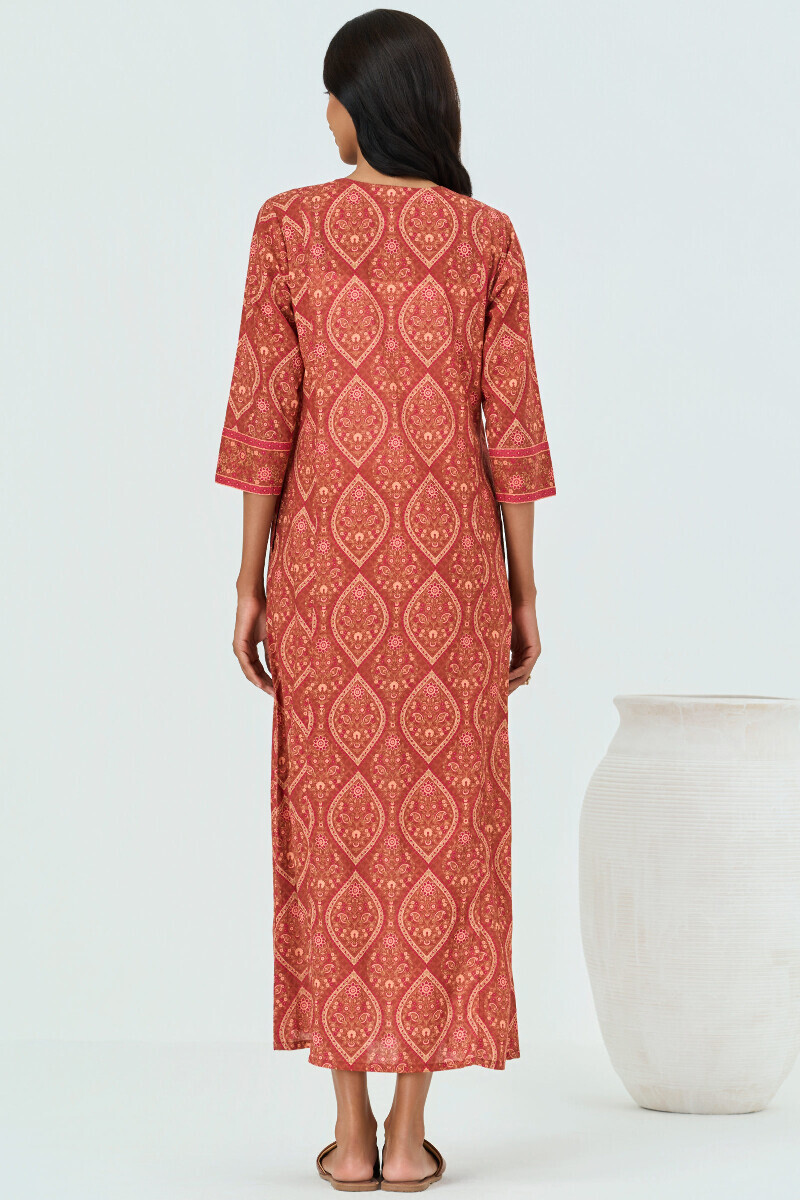 Brown Printed Cotton Kaftan