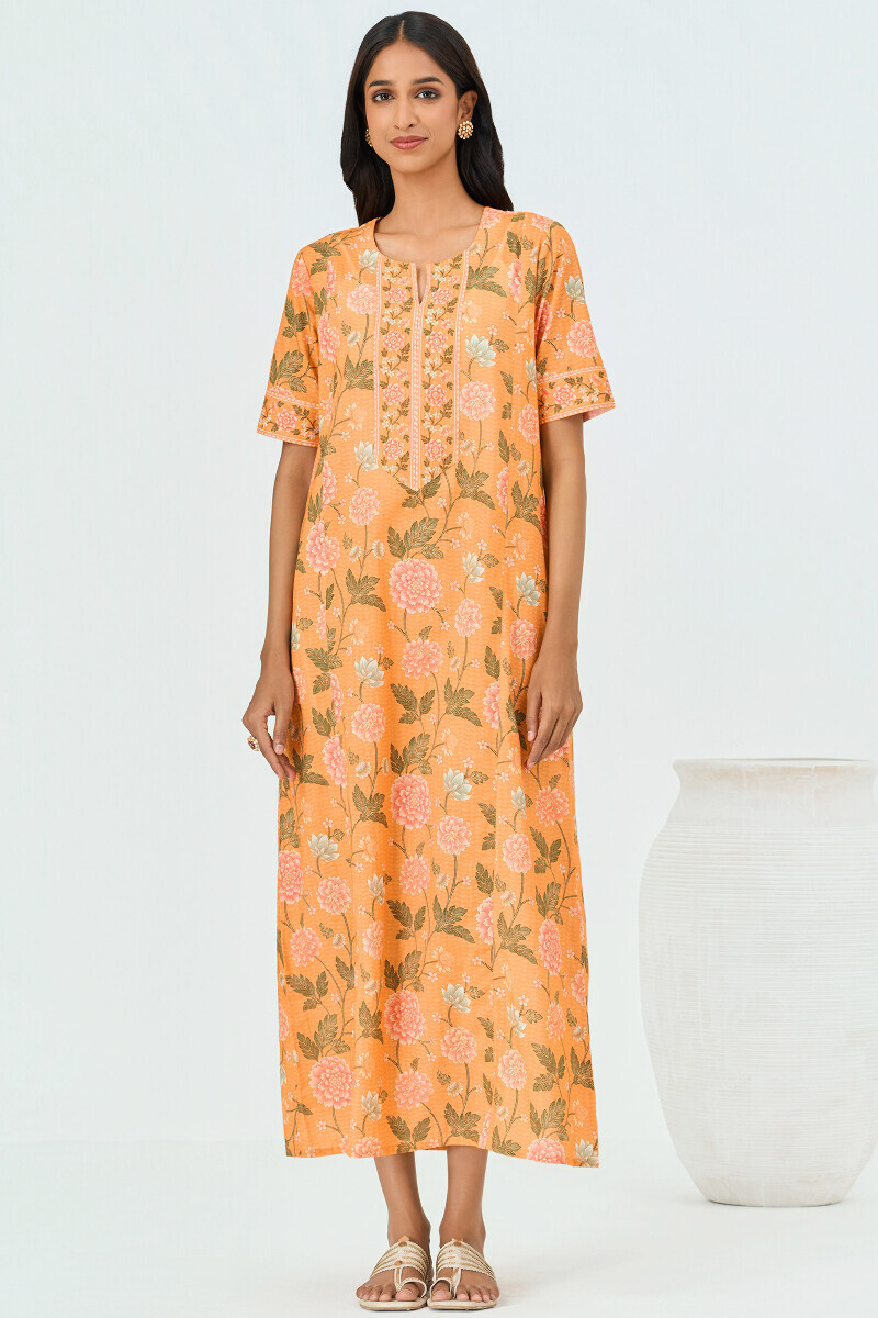 Yellow Printed Cotton Kaftan