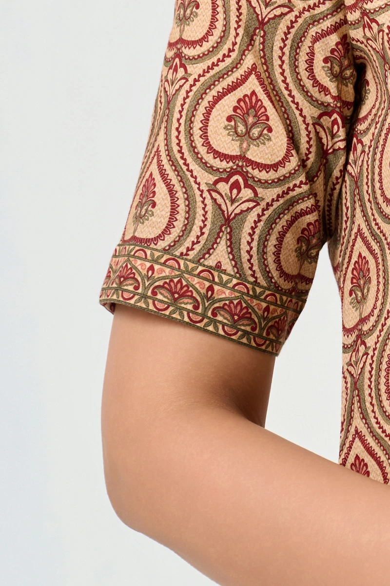 Beige Printed Cotton Kaftan