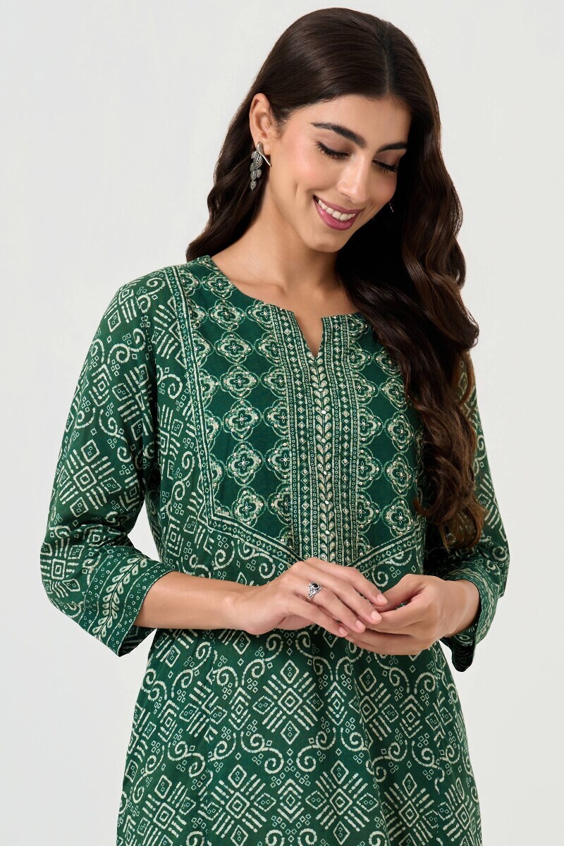 Green Printed Cotton Kaftan