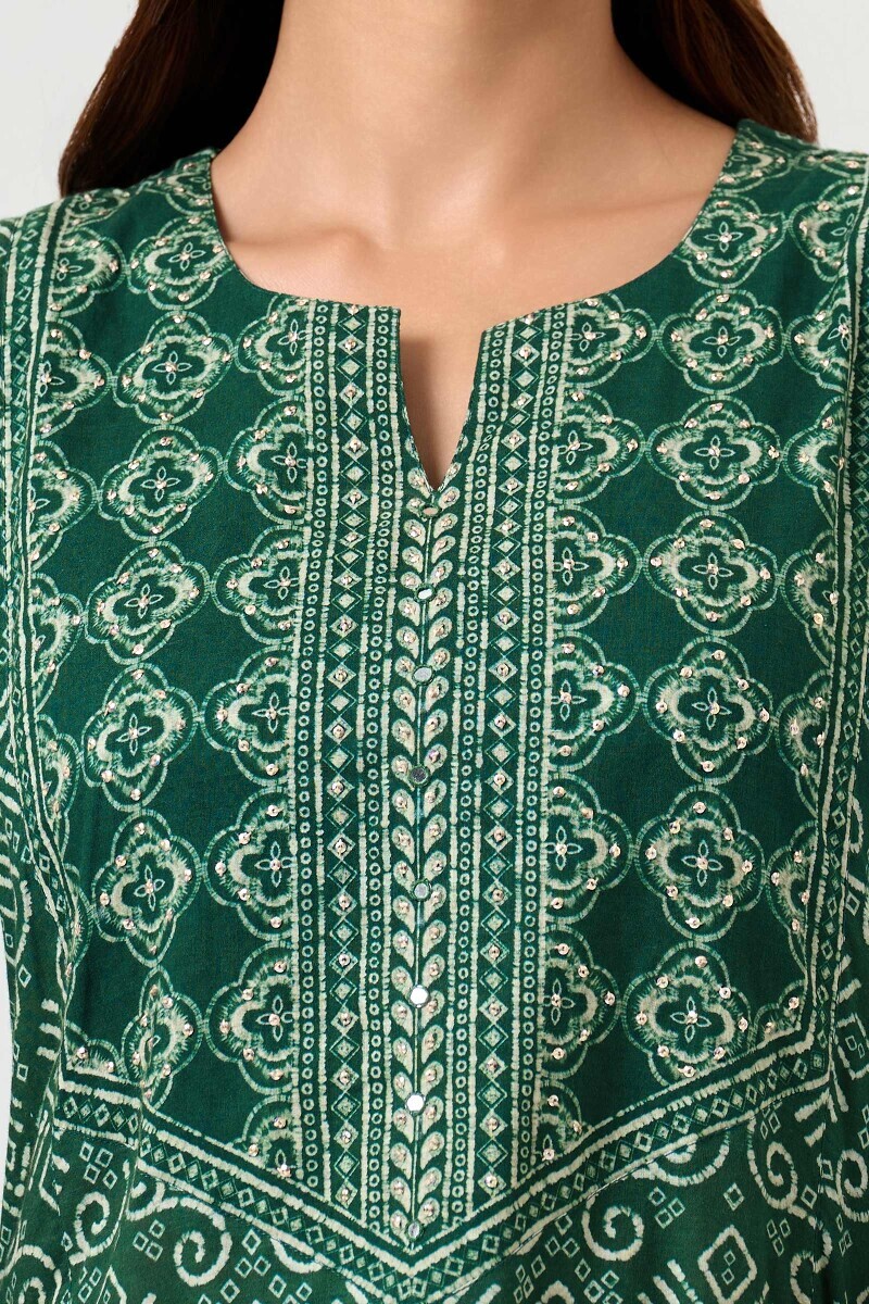 Green Printed Cotton Kaftan