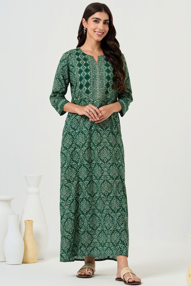 Green Printed Cotton Kaftan