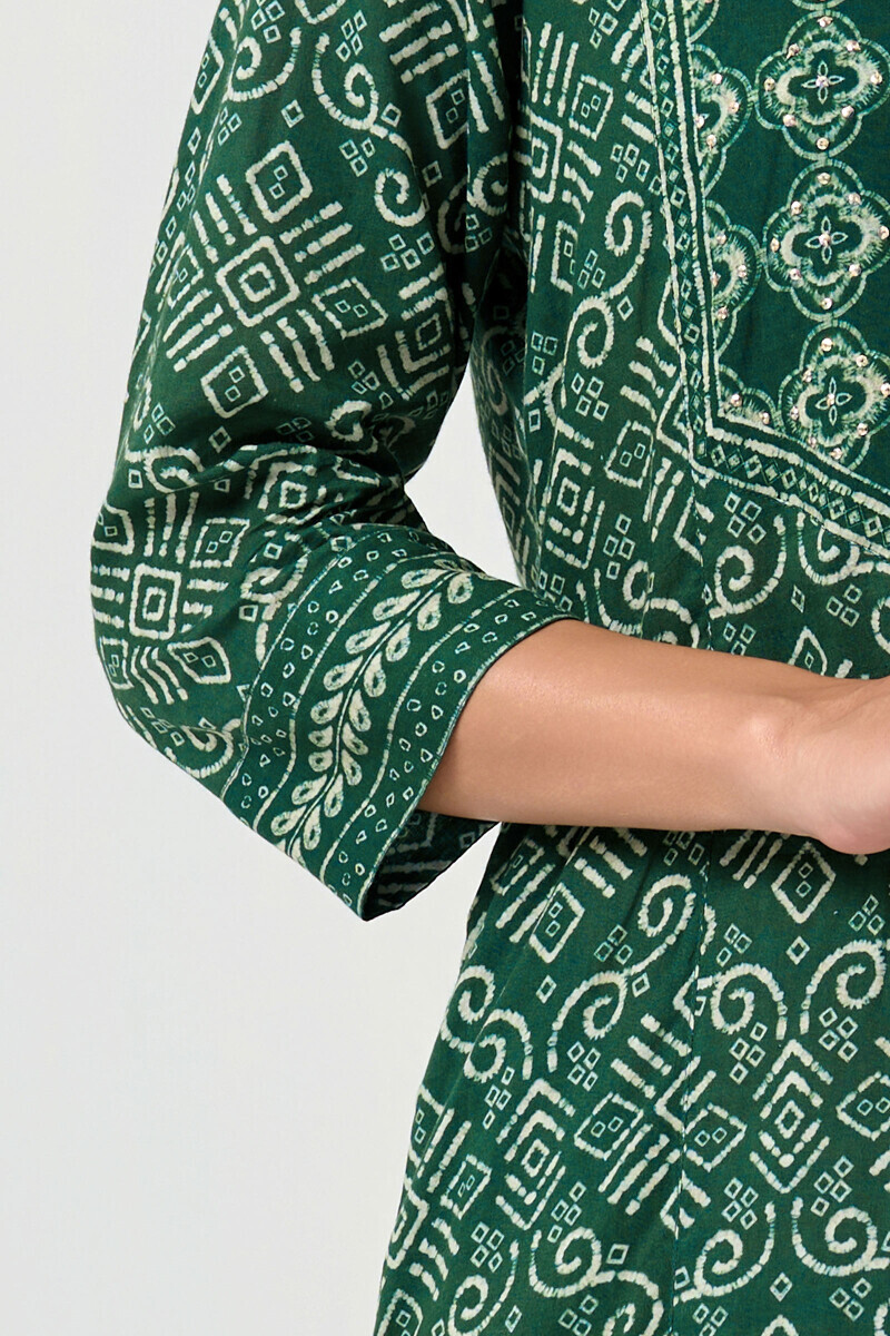 Green Printed Cotton Kaftan