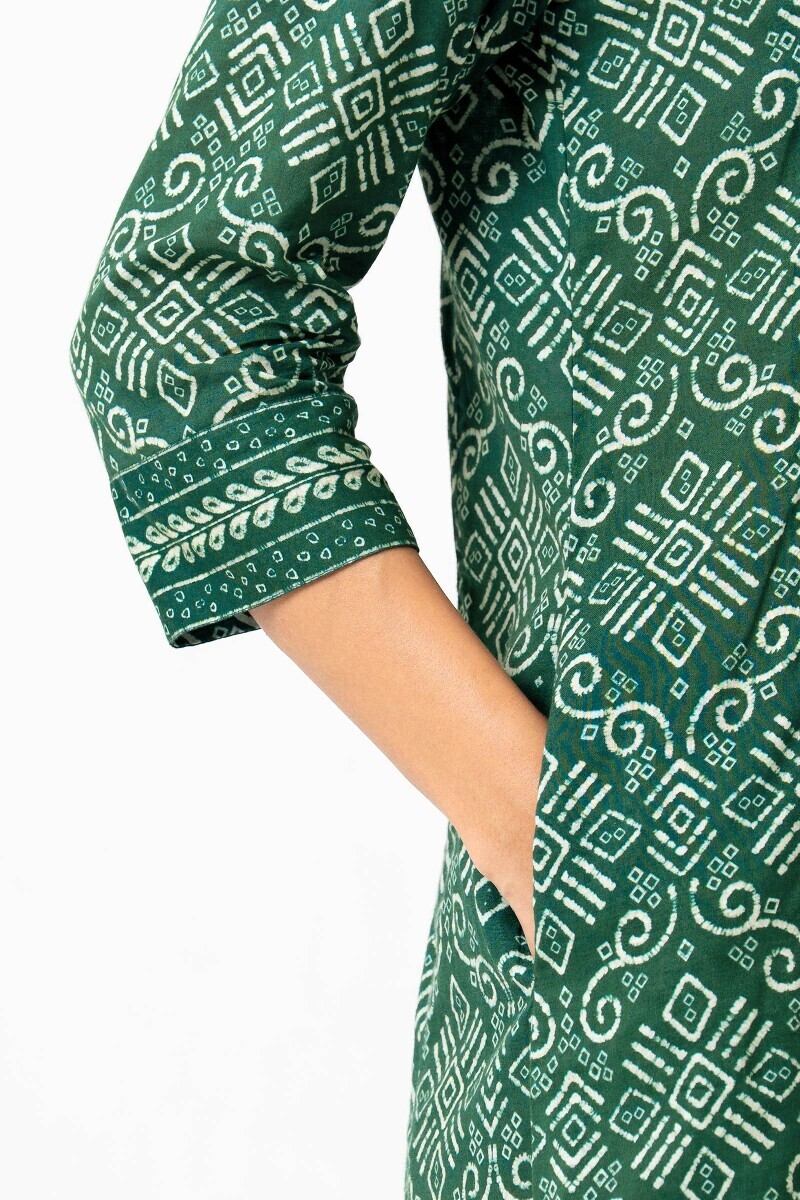 Green Printed Cotton Kaftan