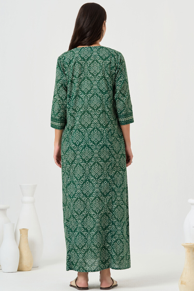 Green Printed Cotton Kaftan