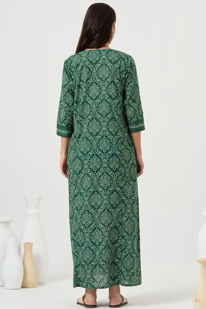 Green Printed Cotton Kaftan
