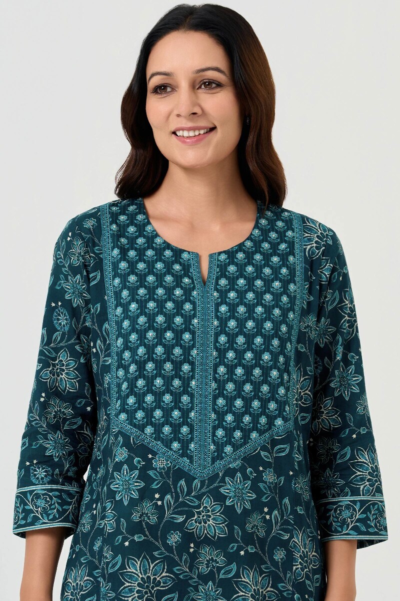 Blue Printed Cotton Kaftan