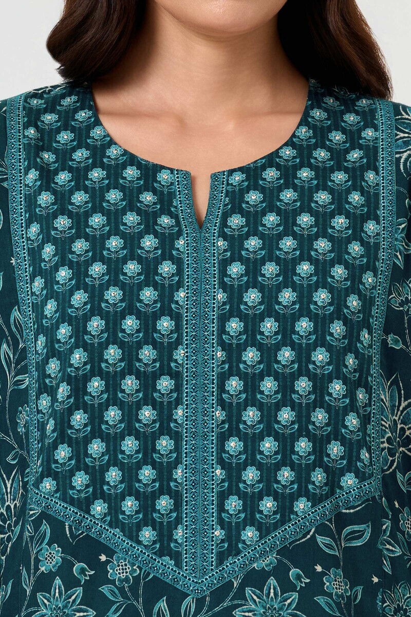 Blue Printed Cotton Kaftan