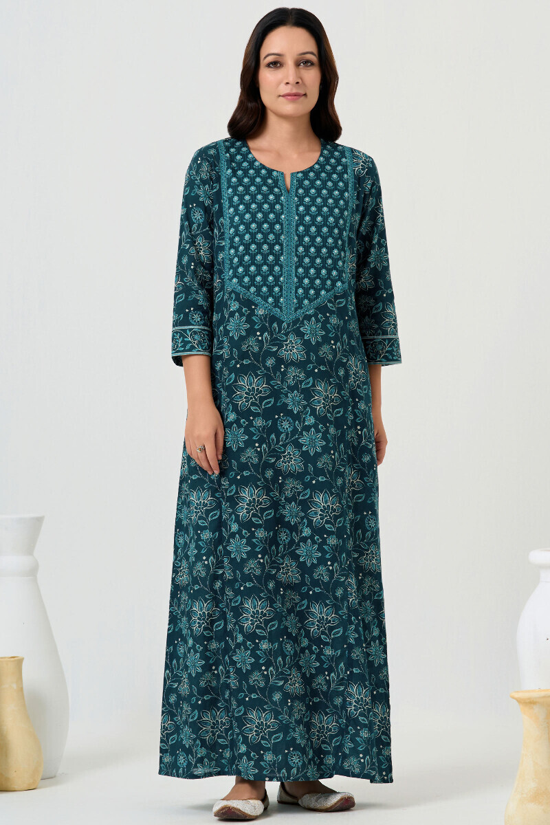 Blue Printed Cotton Kaftan