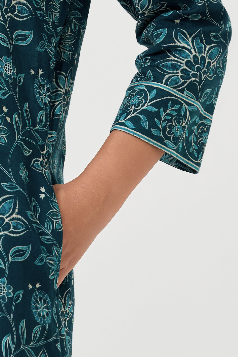 Blue Printed Cotton Kaftan