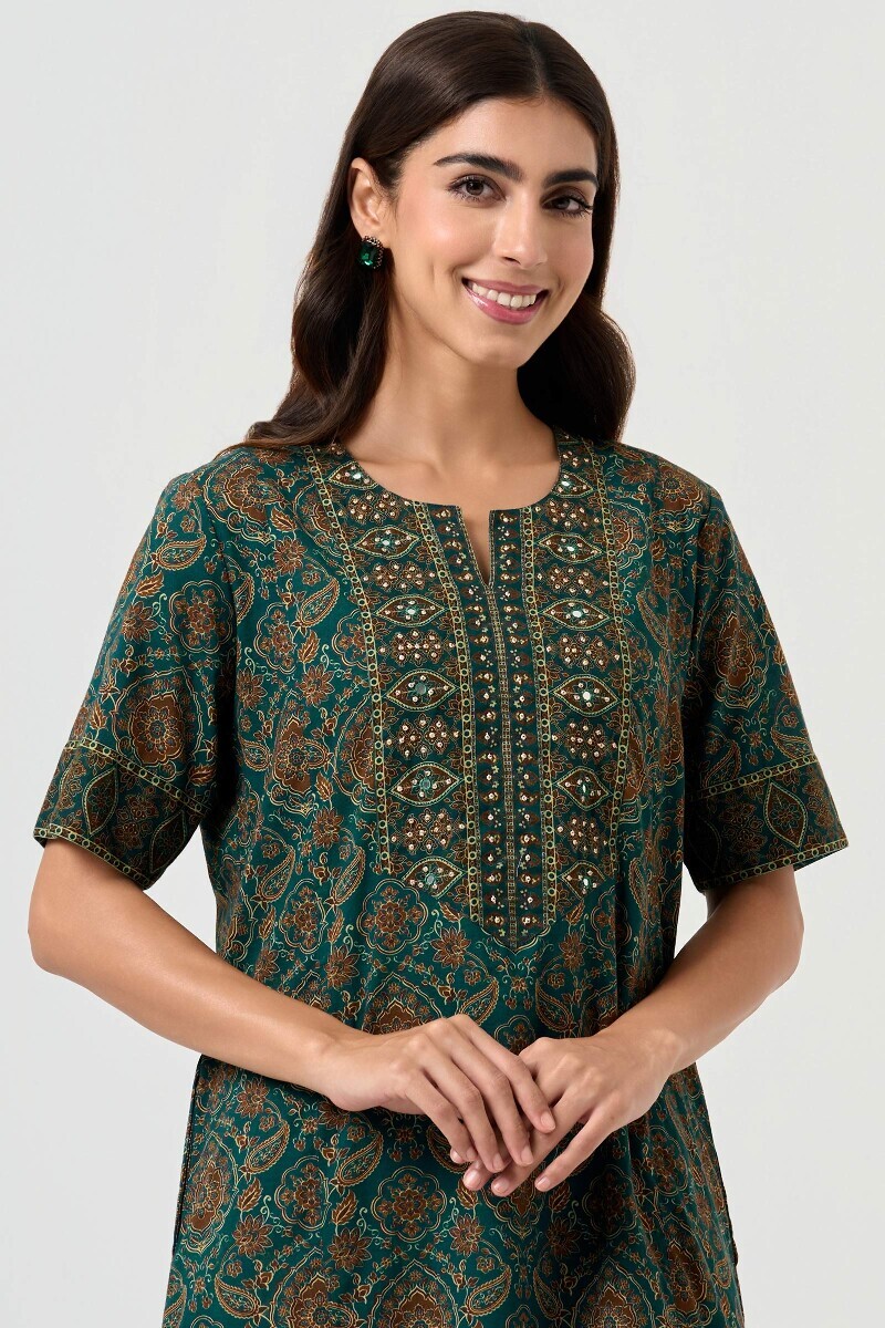 Green Printed Cotton Kaftan