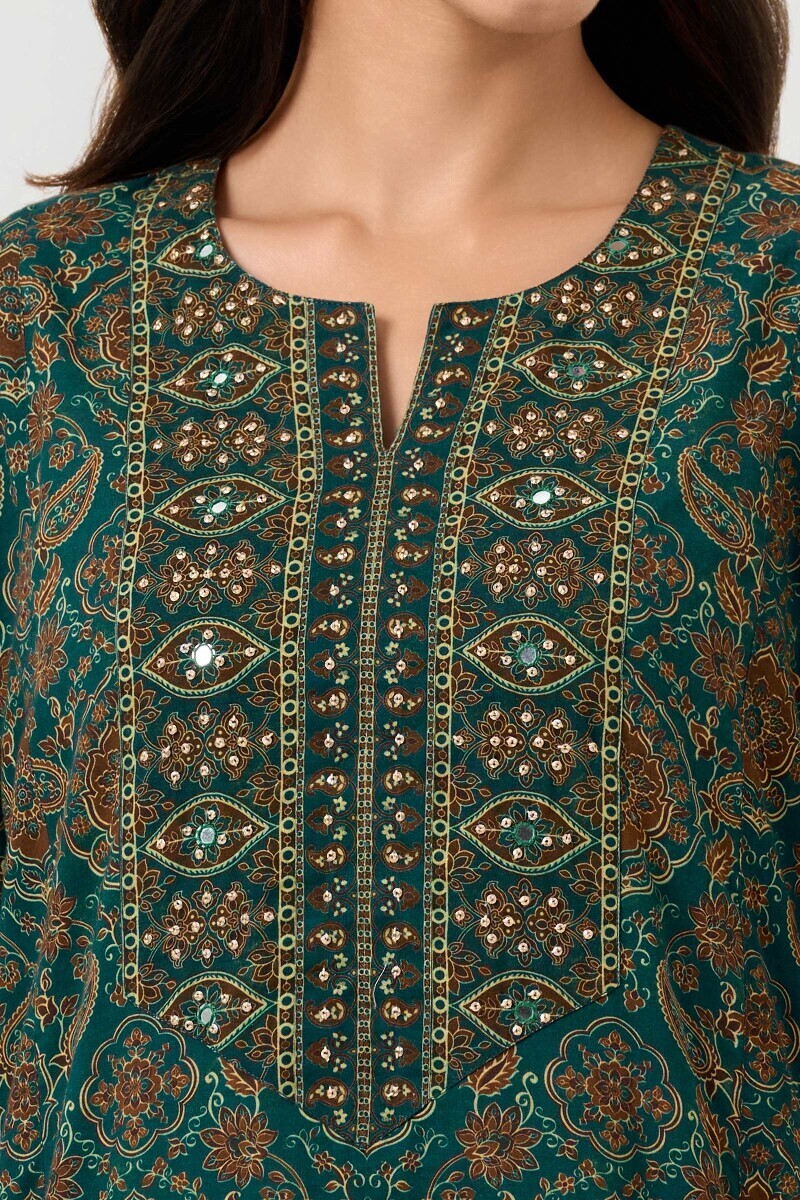 Green Printed Cotton Kaftan