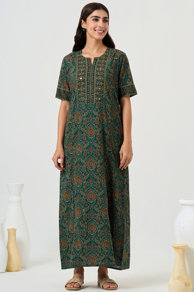 Green Printed Cotton Kaftan