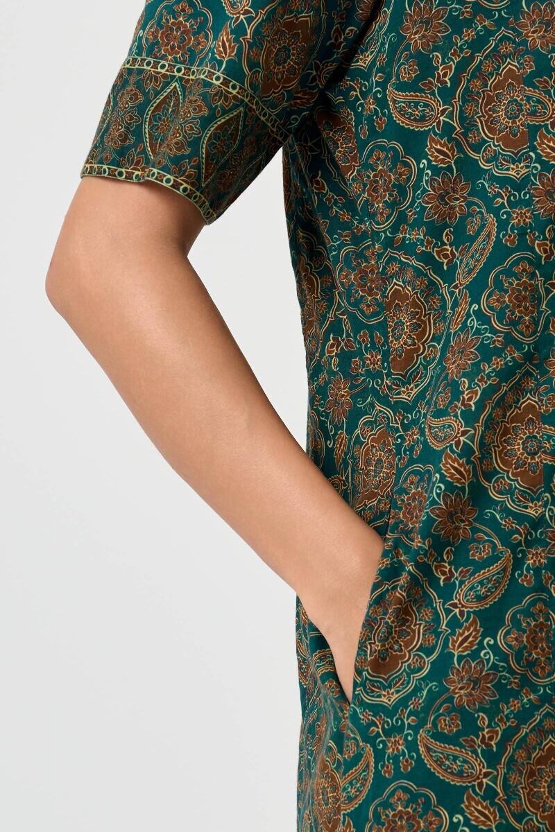 Green Printed Cotton Kaftan
