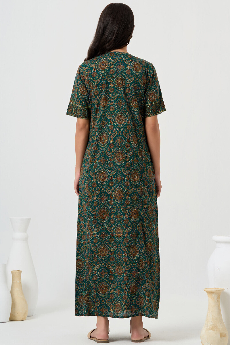 Green Printed Cotton Kaftan