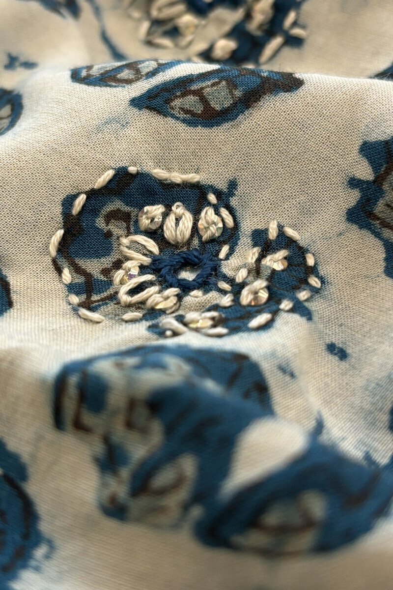 Indigo Block Printed Straight Cotton Modal Kurta