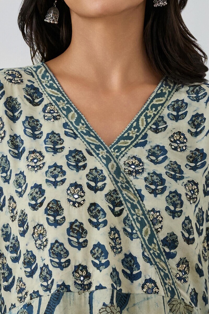 Indigo Block Printed Straight Cotton Modal Kurta