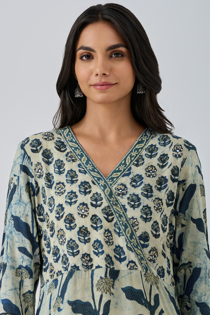 Indigo Block Printed Straight Cotton Modal Kurta