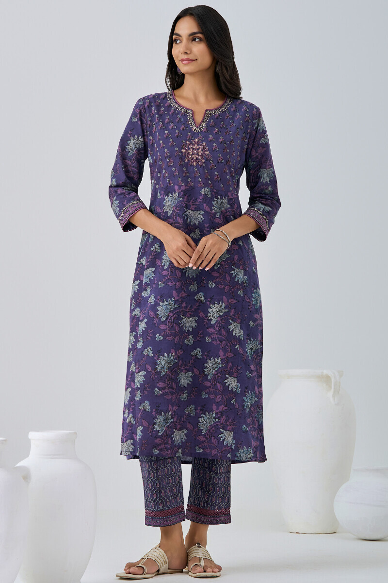 Akola Hand Block Printed Straight Cotton Kurta