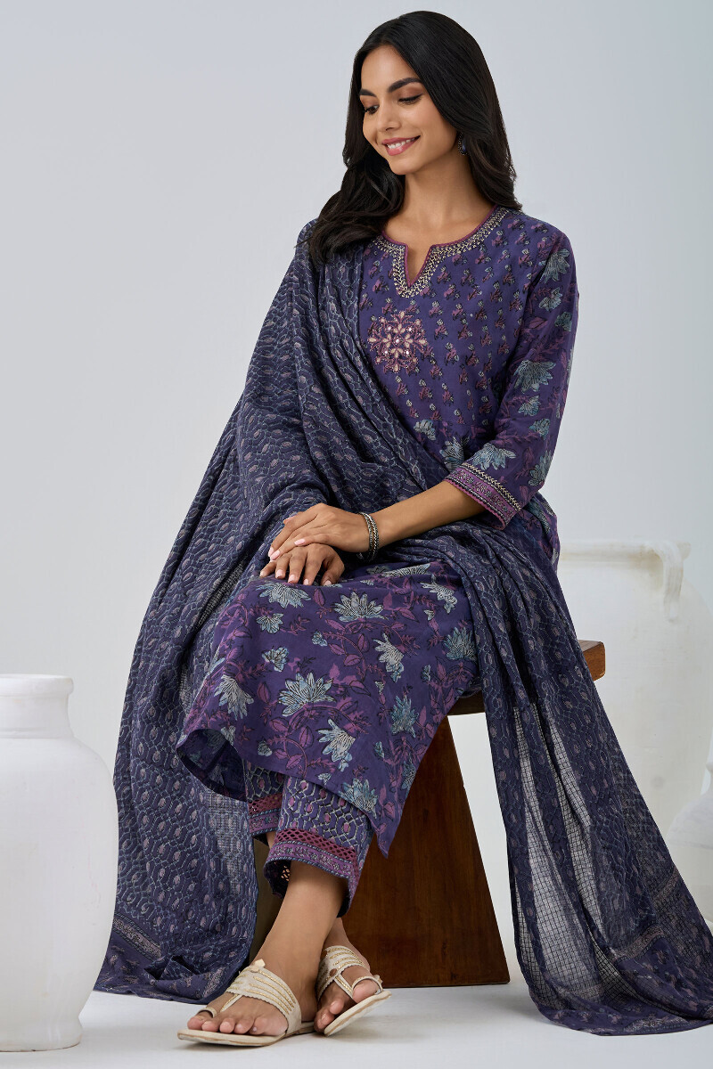 Akola Hand Block Printed Straight Cotton Kurta