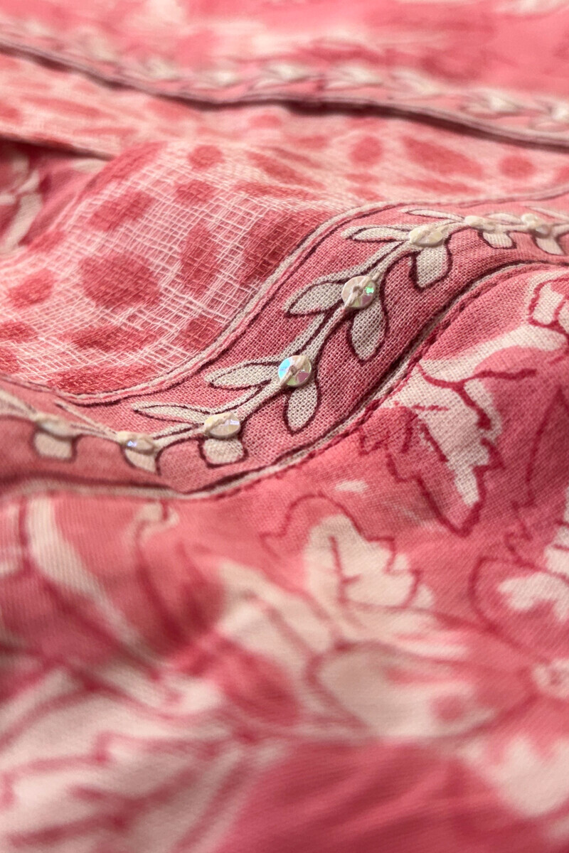 Pink Hand Block-Printed Straight Cotton Kurta