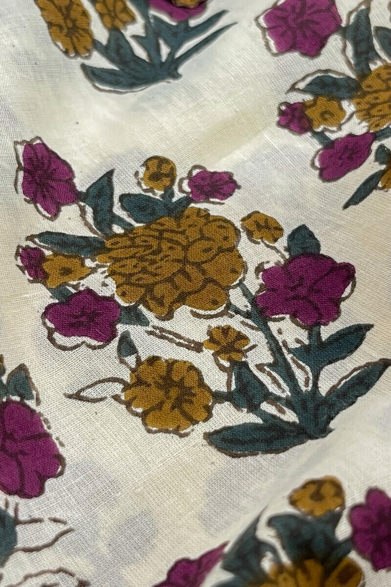 Cream Hand Printed Angrakha Cotton Kurta