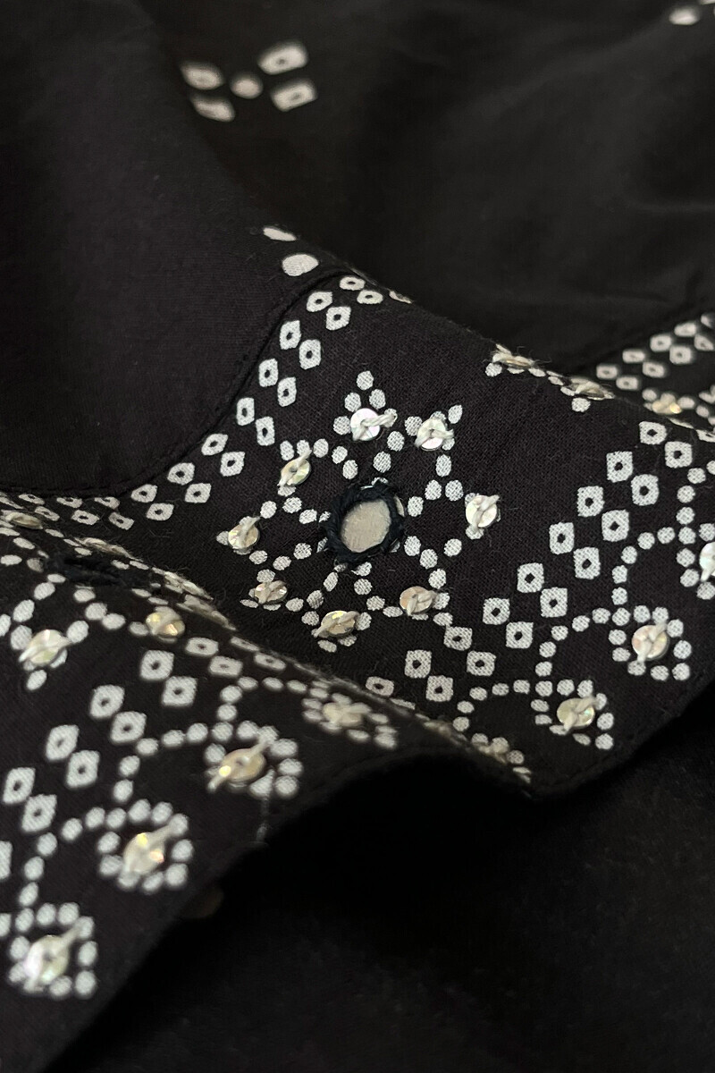Black Hand Printed Straight Cotton Kurta