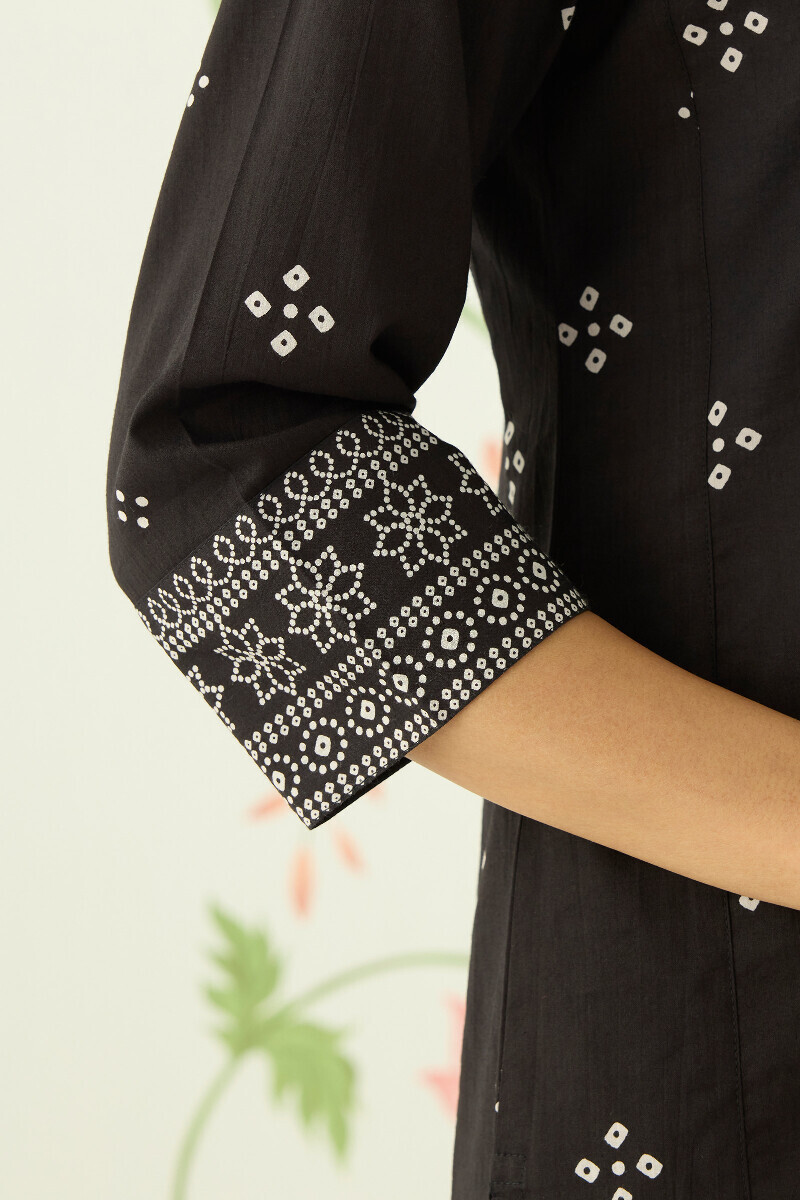 Black Hand Printed Straight Cotton Kurta
