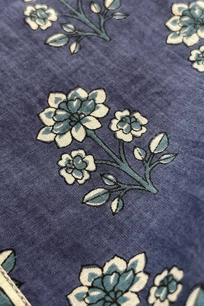 Blue Hand Printed A-Line Cotton Kurta