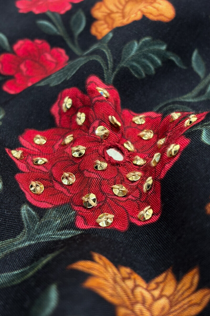Black Printed Angrakha Viscose Kurta