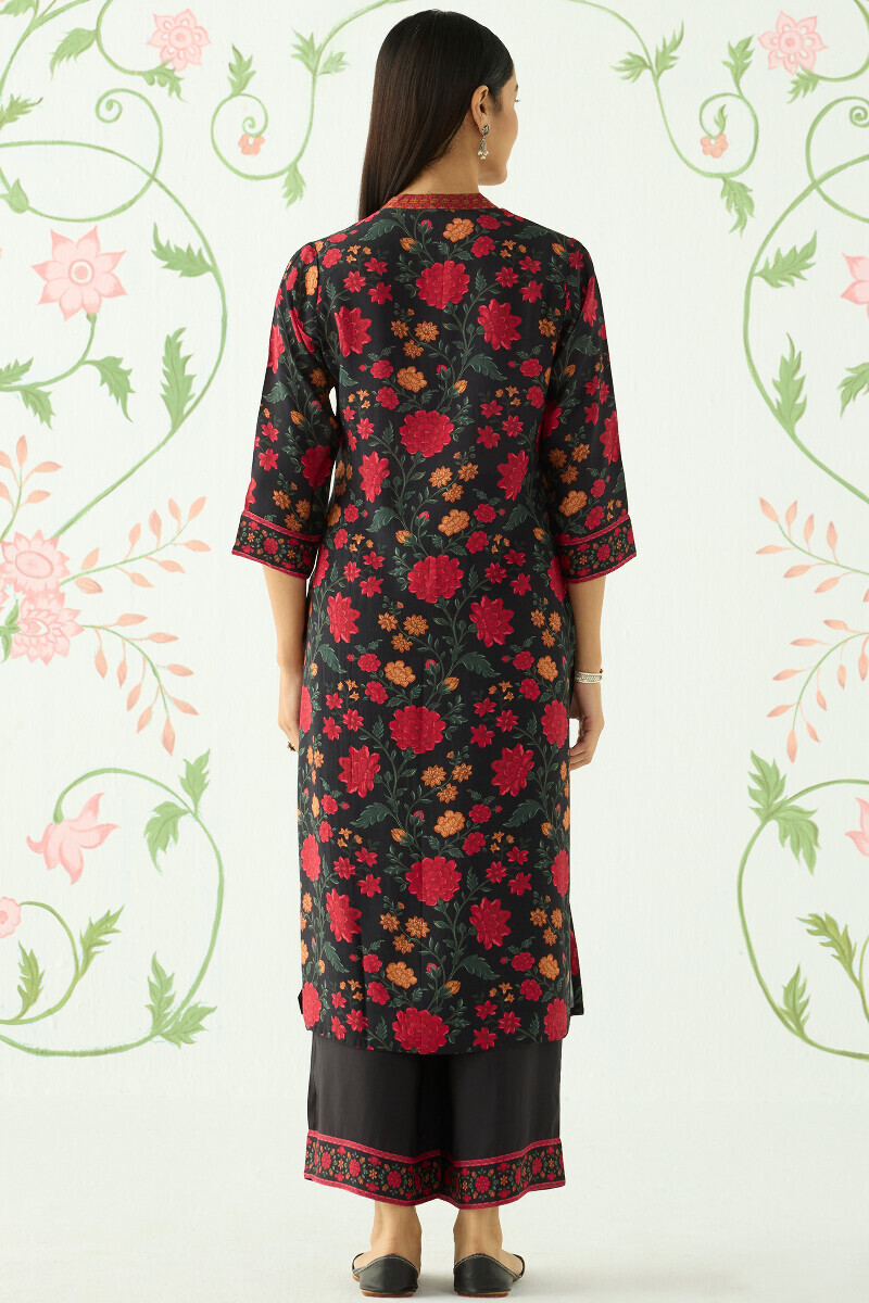 Black Printed Angrakha Viscose Kurta