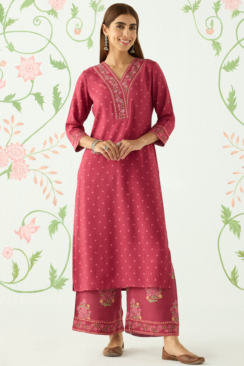 Pink Printed Straight Viscose Kurta