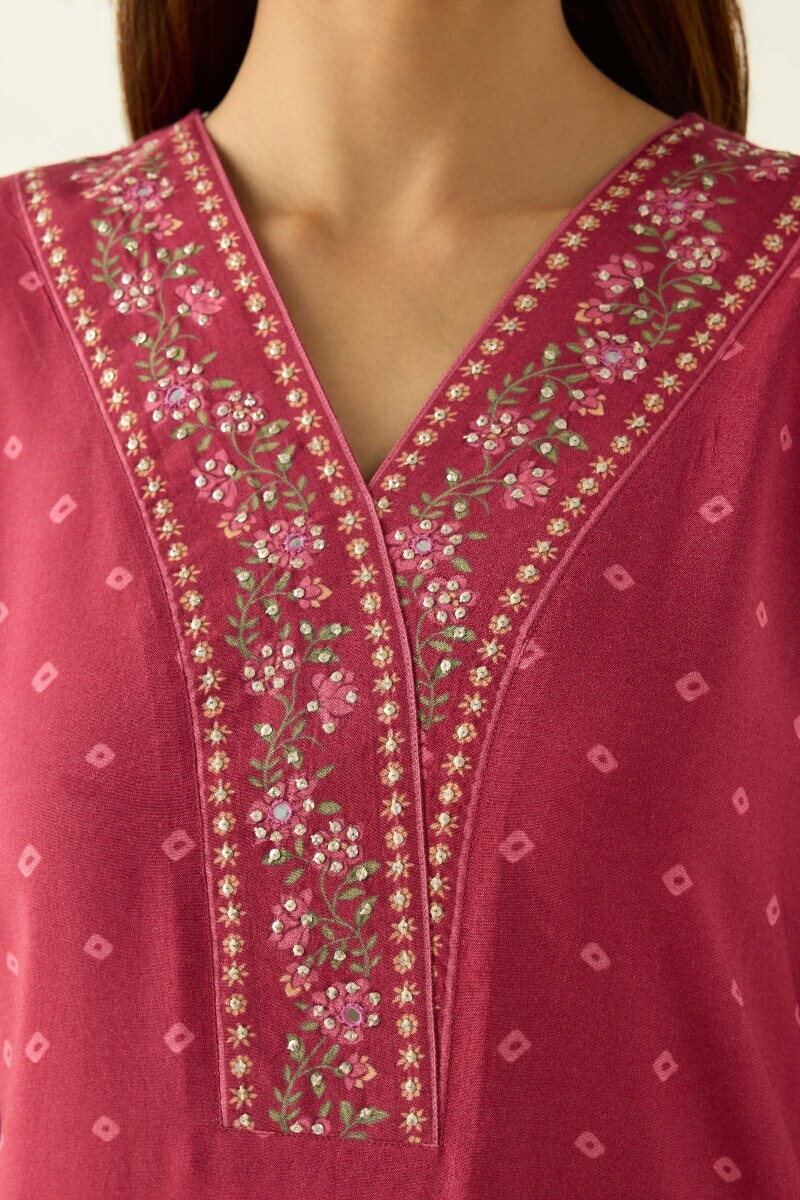 Pink Printed Straight Viscose Kurta