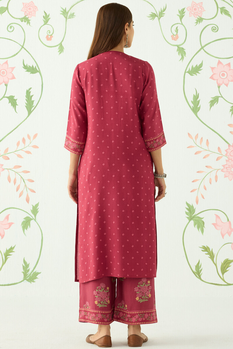 Pink Printed Straight Viscose Kurta