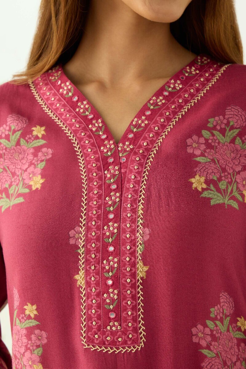 Pink Printed Straight Viscose Kurta