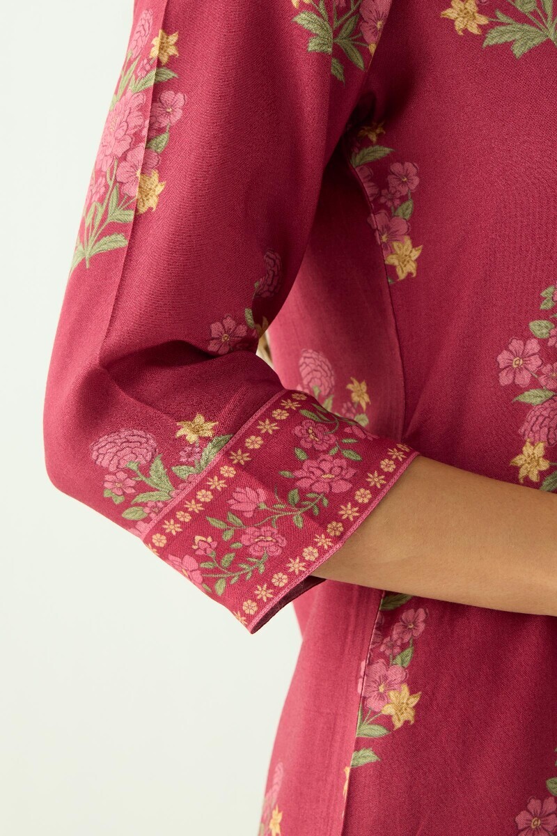 Pink Printed Straight Viscose Kurta