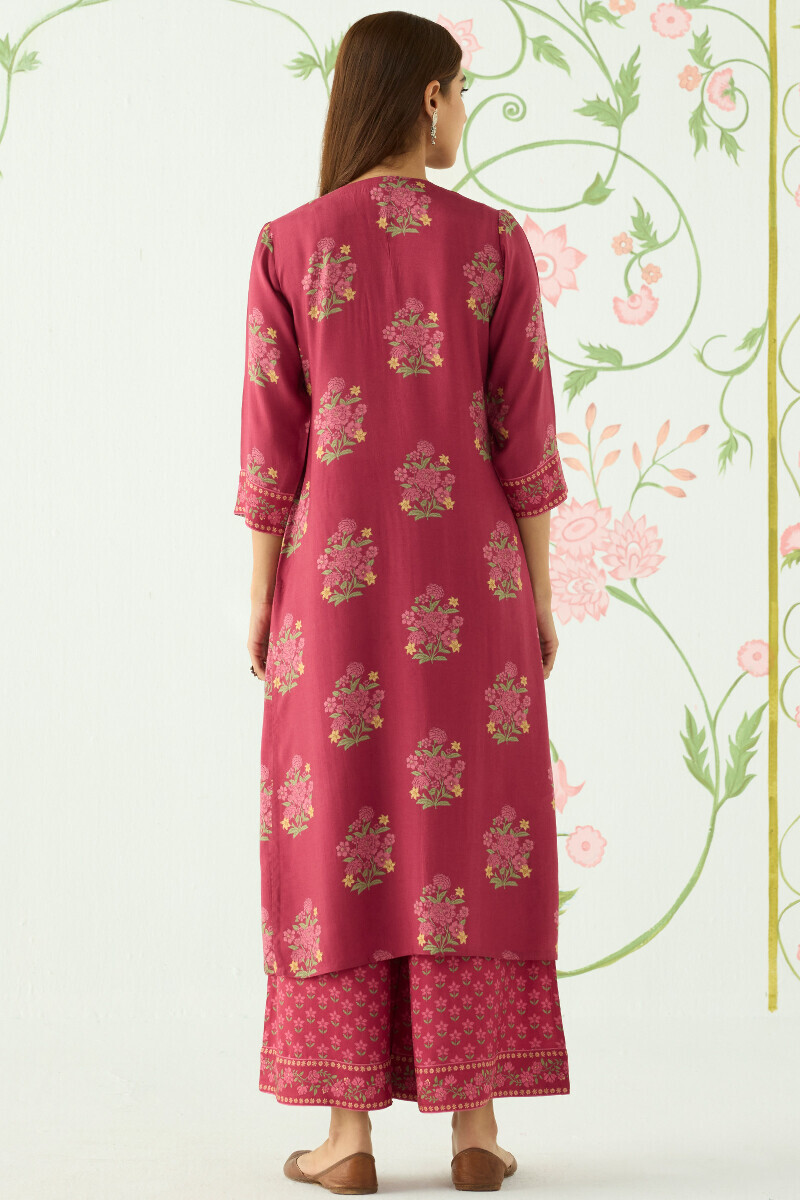 Pink Printed Straight Viscose Kurta