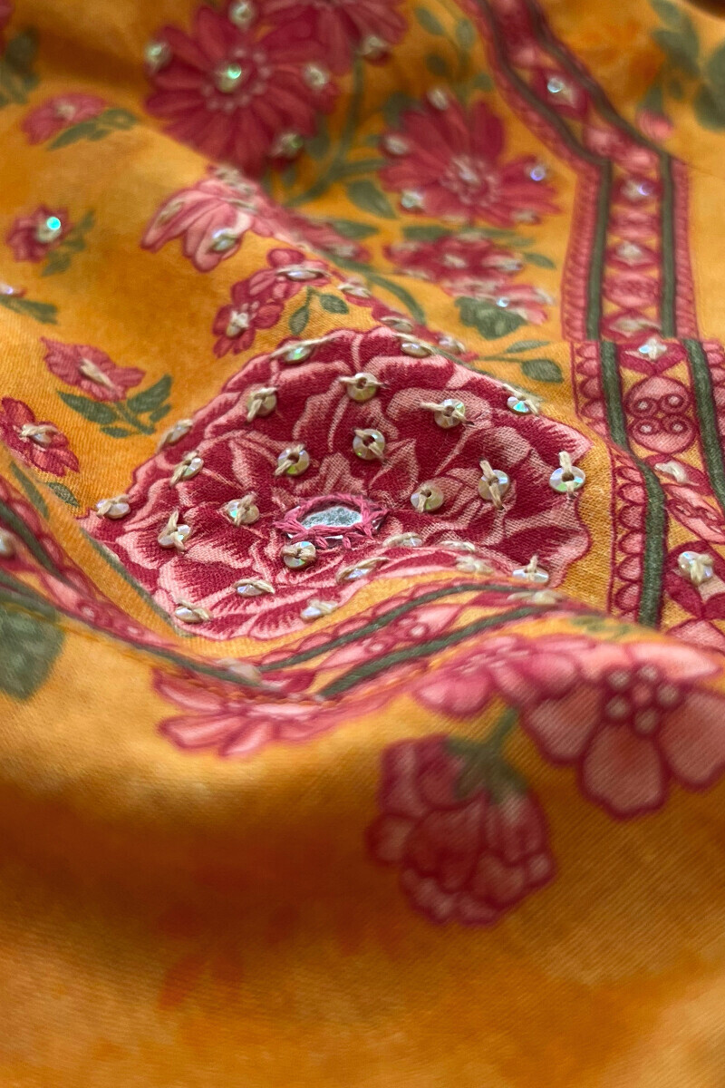 Mustard Printed Straight Cotton Kurta