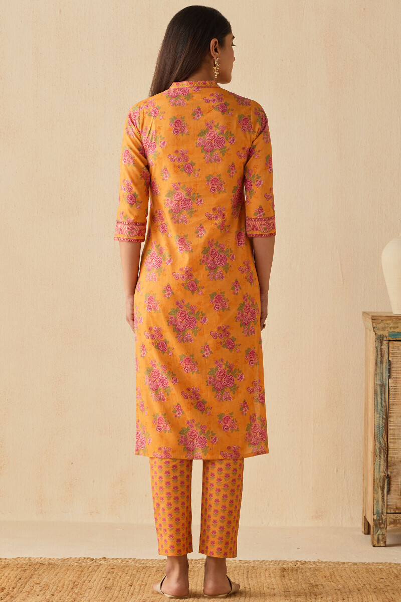 Mustard Printed Straight Cotton Kurta